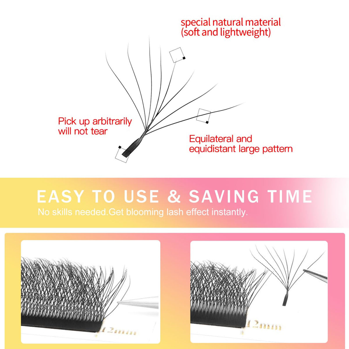 W Lash Extensions Supplies 8D Eyelash Extensions W Shape 0.07mm Thickness C Curl 15mm Premade Fans Easy Fan Lashes Volume Matte Black 12 Rows Crisscross Eye Lashes(W-8D-0.07-C,15mm)