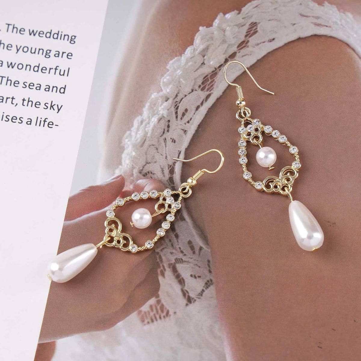 Vintage Crystal Pearl Drop Earrings Teardrop Pearl Earrings Gold Long Tassel Pearl Earrings Cz Pearl Teardrop Bridal Earrings Jewelry for Women