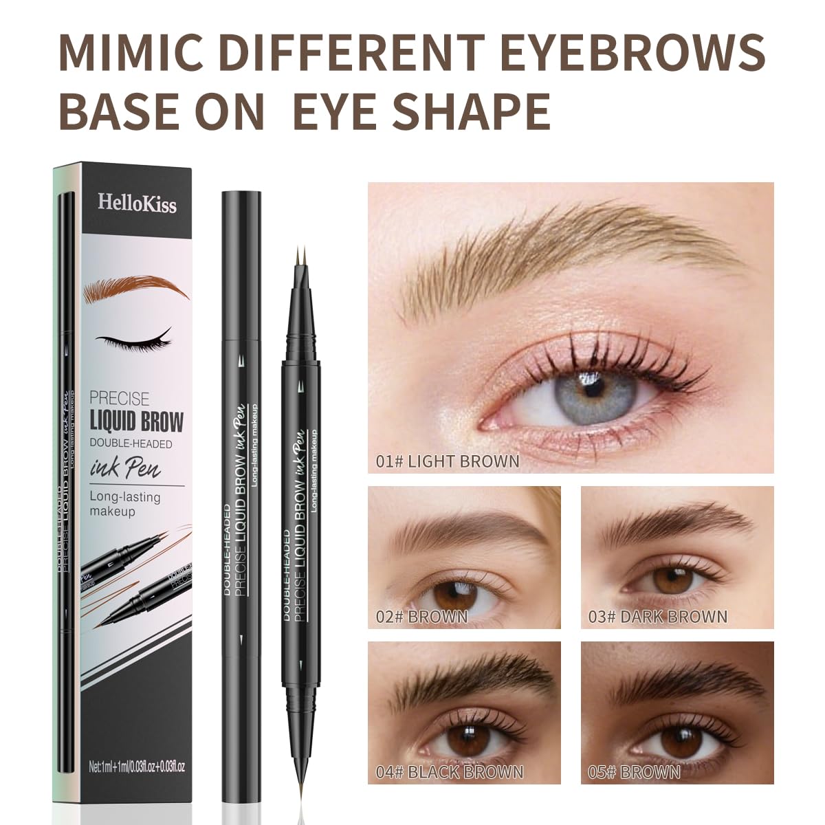 Microblading Eyebrow Pencil,2-in-1 Dual-Ended Eyebrow Pen with 2 Tip brow pen and Precise Brush-Tip,Brow Pen for Natural Waterproof and Long-Lasting Brows (Light brown)