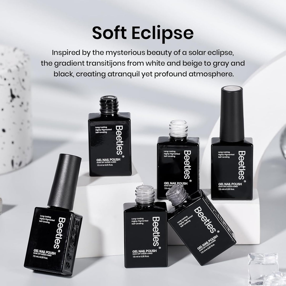 Beetles Gray Gel Polish Set 6 Colors White Black Nude Neutral Gray Milky Gel Nail Polish Kit Soak off Uv Led Lamp Needed Manicure DIY Home Gifts for Women Soft Eclipse
