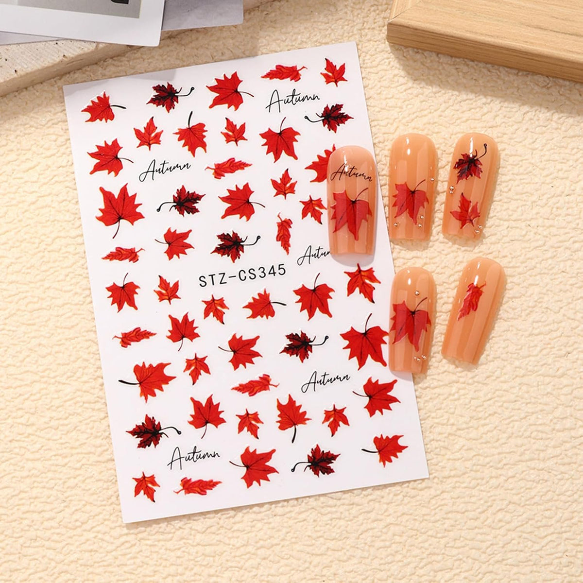 Maple Leaves Nail Stickers 6PCS Fall Maple Leaf Nail Decals 3D Self-Adhesive Red Orange Leaves Nails Design Nail Supplies Fall Stickers for Nails Thanksgiving Day Nail Decals for Women DIY Manicure