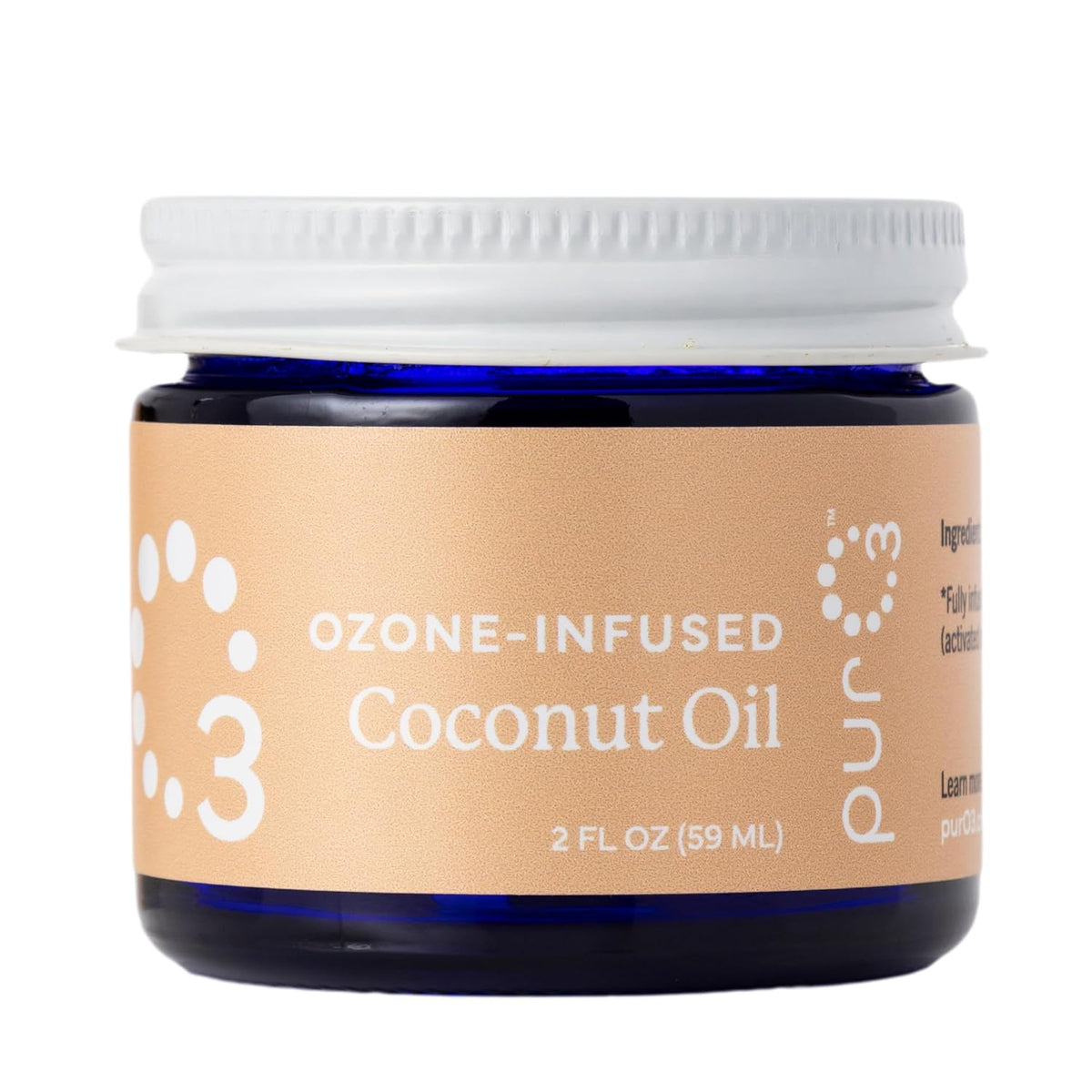 PurO3 Ozonated Coconut Oil – Pure, Natural, Organic Skincare for Face & Body – Oxygenated Healing Lotion, Moisturizer & Beauty Cream in a Glass Jar – O3 Therapy Salve, 2 oz