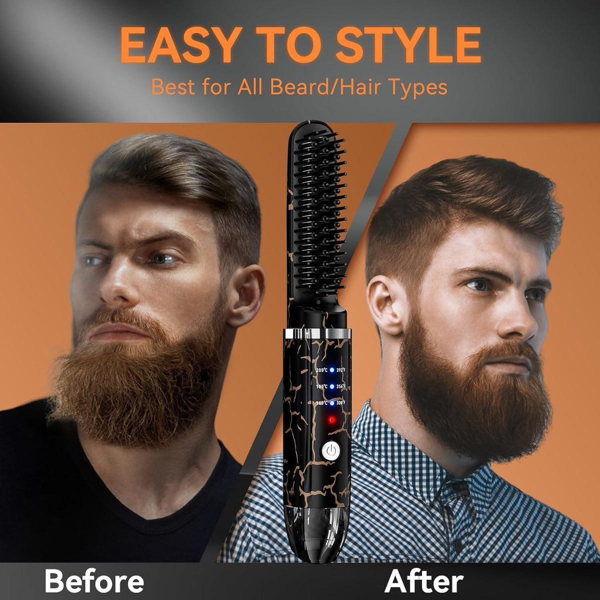Beard Straightener for Men, Cordless Beard Heated Brush and Hair Straightener Hot Comb with 3 Temp Settings, Anti-Scald, Ionic Technology for Home Travel