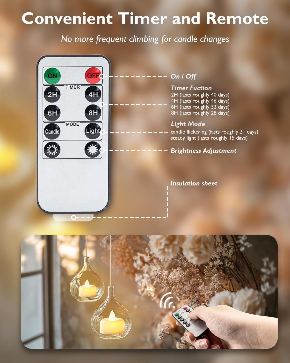 Amagic 12 Pack Remote Candles, Tea Lights with Timer, 400+Hours Flickering Flameless Battery Operated LED TeaLights Candles with Remote for Table Centerpieces, Home Decor, Wedding, Party (White)