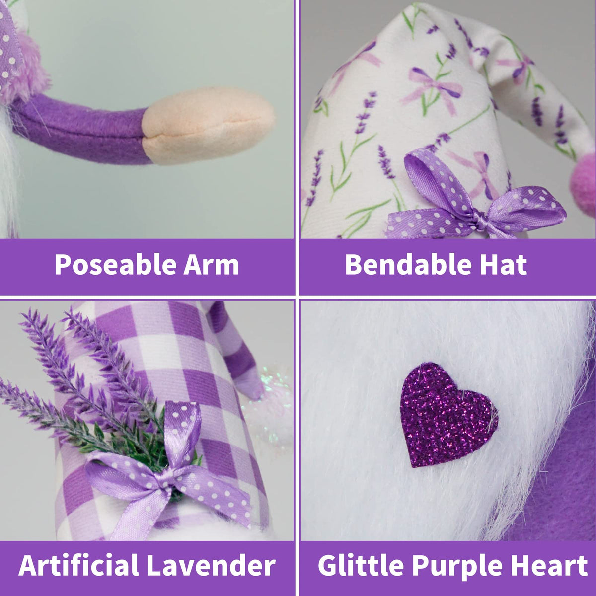 KnomeKo Lavender Gnomes Decor,Spring Purple Gnome Decorations for Home,Lavender Flower, Summer Tiered Tray Decor,Gnome Gifts for Woman