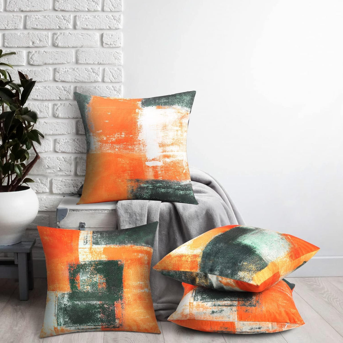 Balaena Burnt Orange Throw Pillow Covers 20x20 Set of 4 Decorative Cushion Cover Taupe Abstract Art Painting Pillow Covers for Sofa Couch Bedroom Living Room Outdoor Home Décor