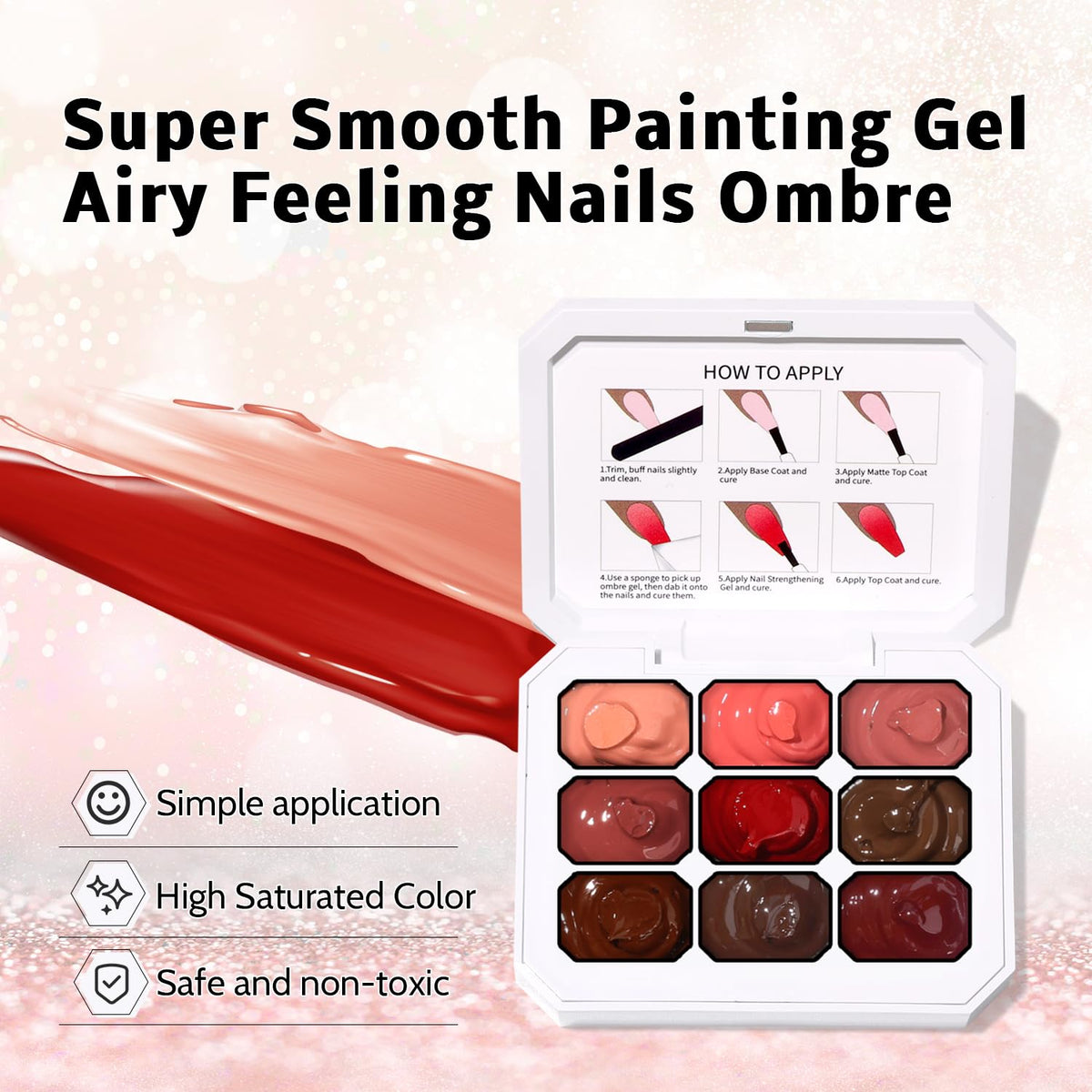 Sponge Pat Paint Nail Gel, 9 Colors Ombre Nails Gradient Gel Nail Blush Blooming Aura Nails Drawing Stripper Floral Painting Nail Art, No Wipe, UV/LED Curing (9 Colors E)