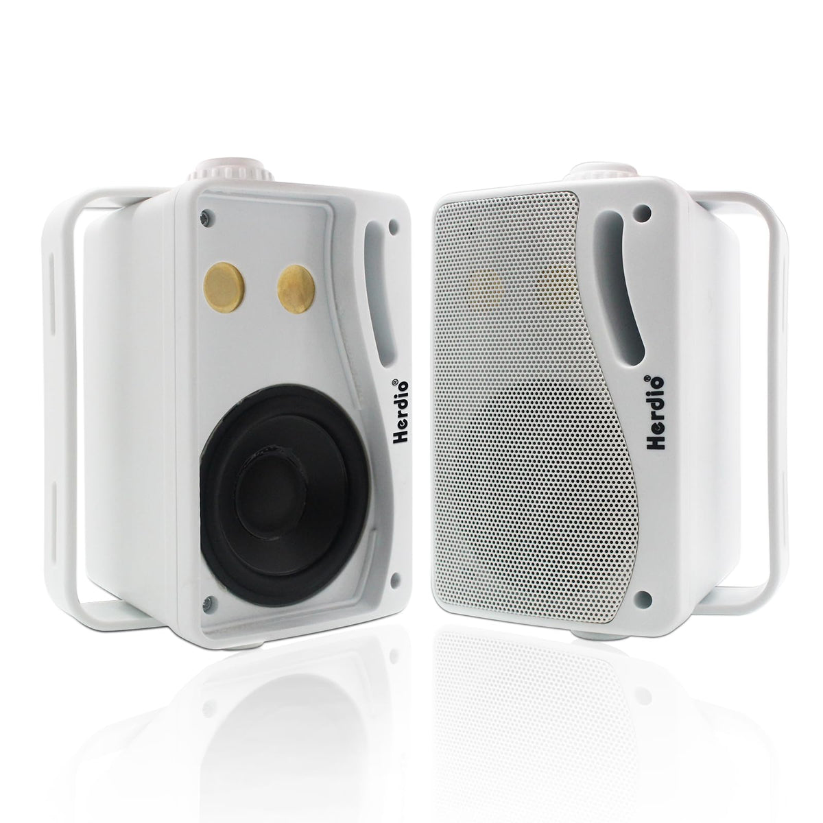Herdio 3.5 Inch Passive Outdoor Speakers Wired Waterproof, 200W 3 Way Premium Mountable Wall Mount Speakers with Superior Sound, All-Weather Durability, for Patio Marine Boat Garage Indoor(White Pair)