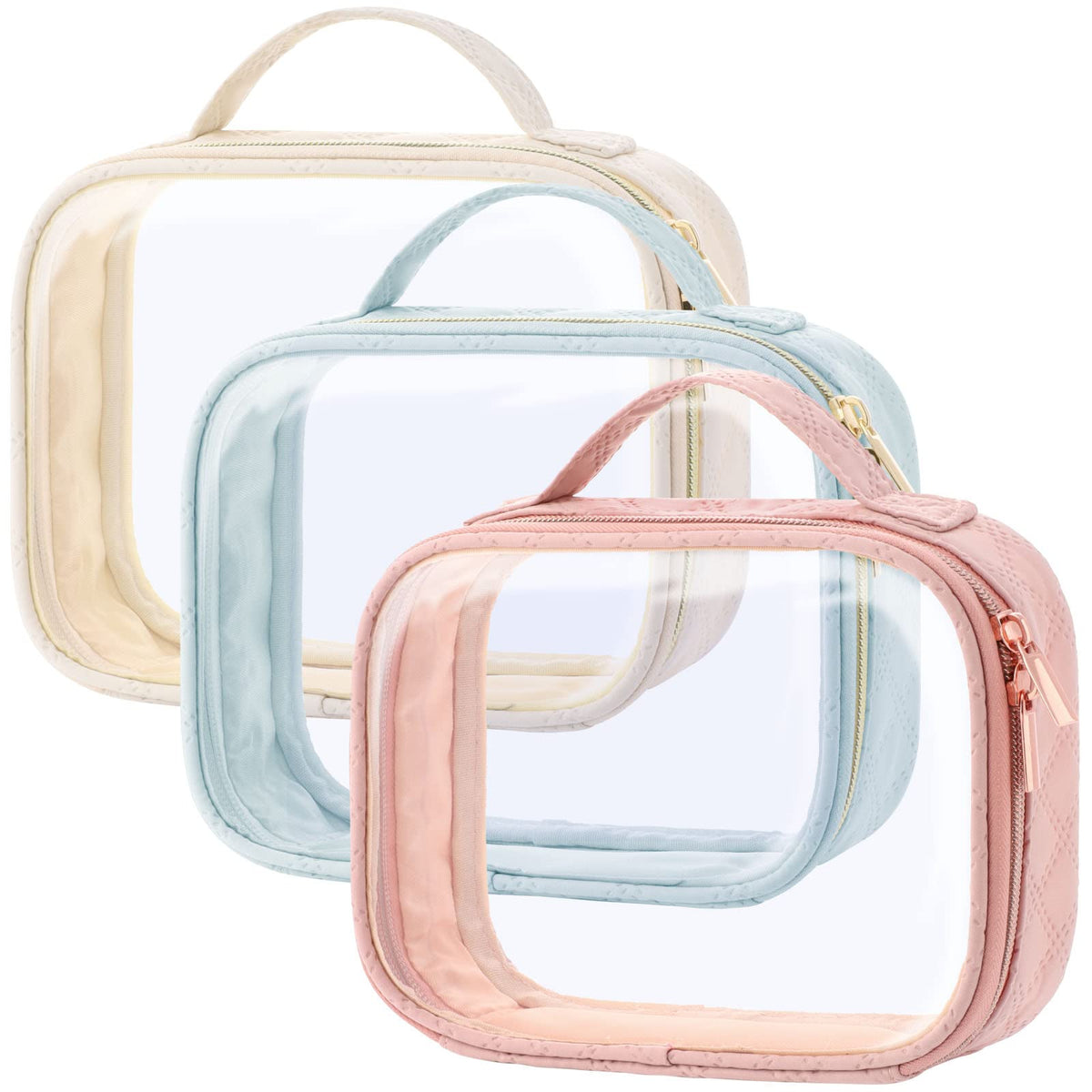 PACKISM Valentines Day Gifts for Him Her - TSA Approved Toiletry Bag - 180° Large Opening Clear Makeup Bags with Handle, Clear Toiletry Bags for Traveling Travel Essentials, Rose Pink