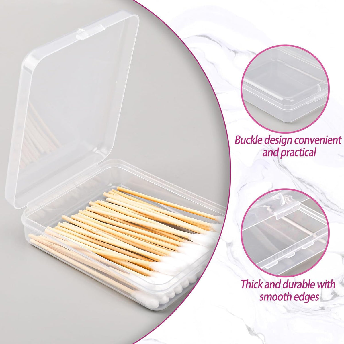 3-Piece Portable Travel Pad Holder - Bathroom Countertop Storage Organizer - Cotton Pad, Swab, Floss Dispenser (Blue, Pink, Transparent)