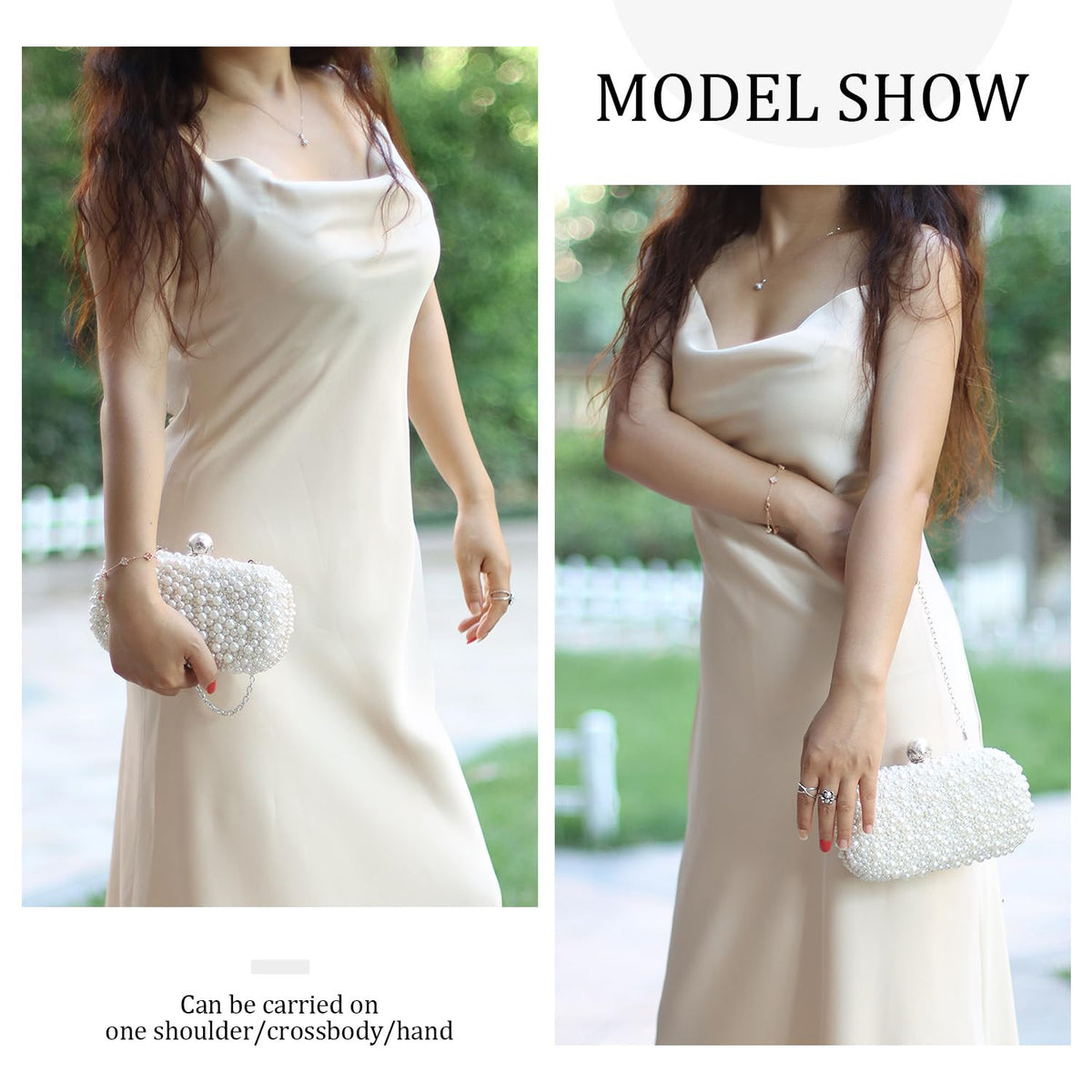 Oweisong Pearl Clutch Purses for Women Beaded Clutch Bag Formal Wedding Bride Evening Bag Party Tote Handbag