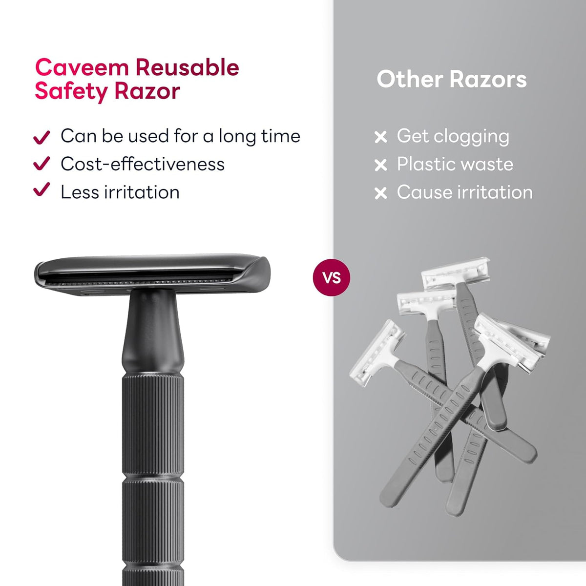 Double-Edge Safety Razor, Single-Blade Razors with 5 Stainless Steel Razor Blades for Men and Women, Reusable Metal Razor – Gun Metal Black