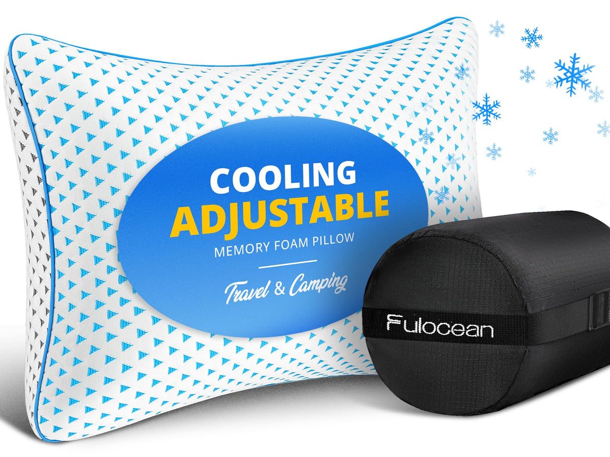 Small Cooling Shredded Memory Foam Pillow for Travel & Camping, Compressible Adjustable Gel Bed Pillow Washable Cover, Medium Firm Neck Lumbar Support, Ideal Sleeping,Car,Airplane,Toddler,Backpacking