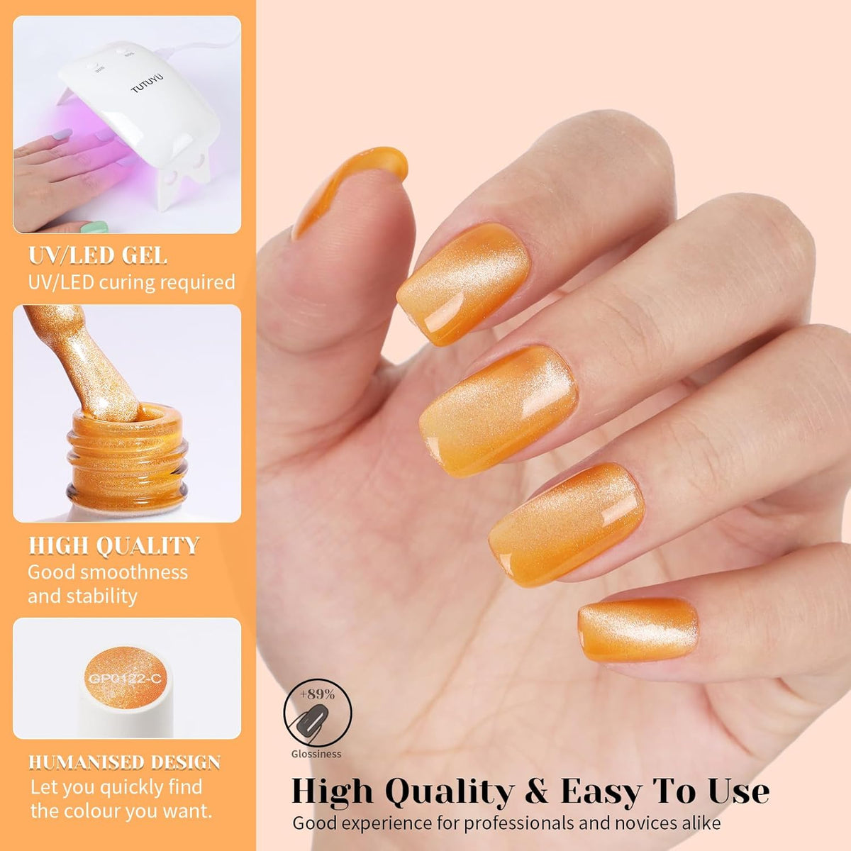 Light Orange Cat Eye Gel Nail Polish - Perfect for DIY at Home & Ideal Gift for Nail Art Lovers!