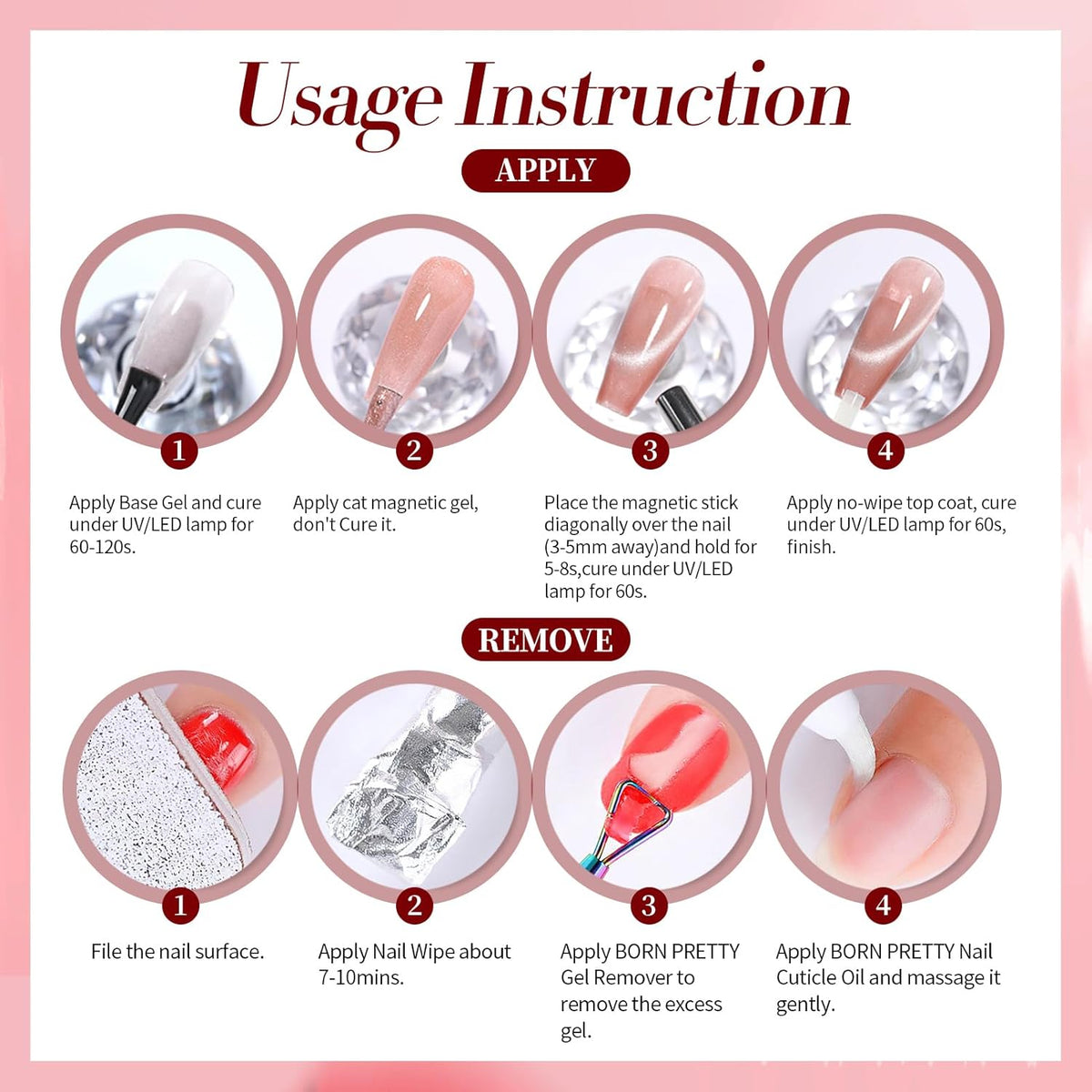 Born Pretty Cat Magnetic Eye Gel Nail Polish,Red Magnetic Gel Polish Fair Maiden Cat Magnetic Eye Gel Manicure Nail Art DIY 15ml