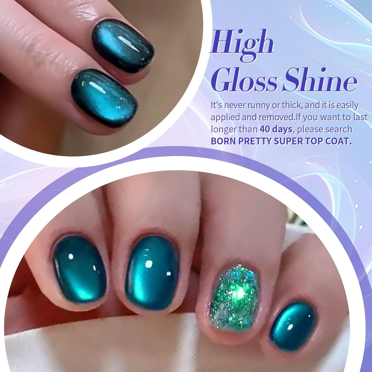 Born Pretty Cat Magnetic Eye Gel Nail Polish Glitter Auroras Magnetic Gel Polish Colorful Holographic Cat Magnetic Eye Nail Art Manicure DIY at Home 6PCS