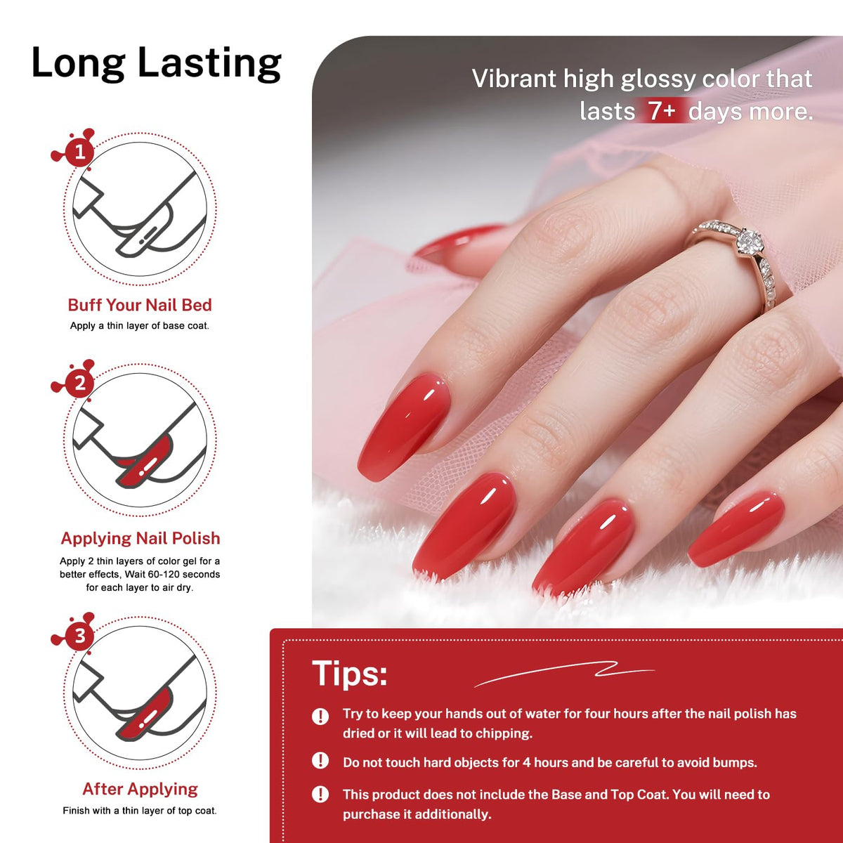 16.5ml Red Nail Polish Large Volume Quick Drying Nail Polish, Fast Drying and Long Lasting Color Nail Art DIY Home Manicure Gift for Women