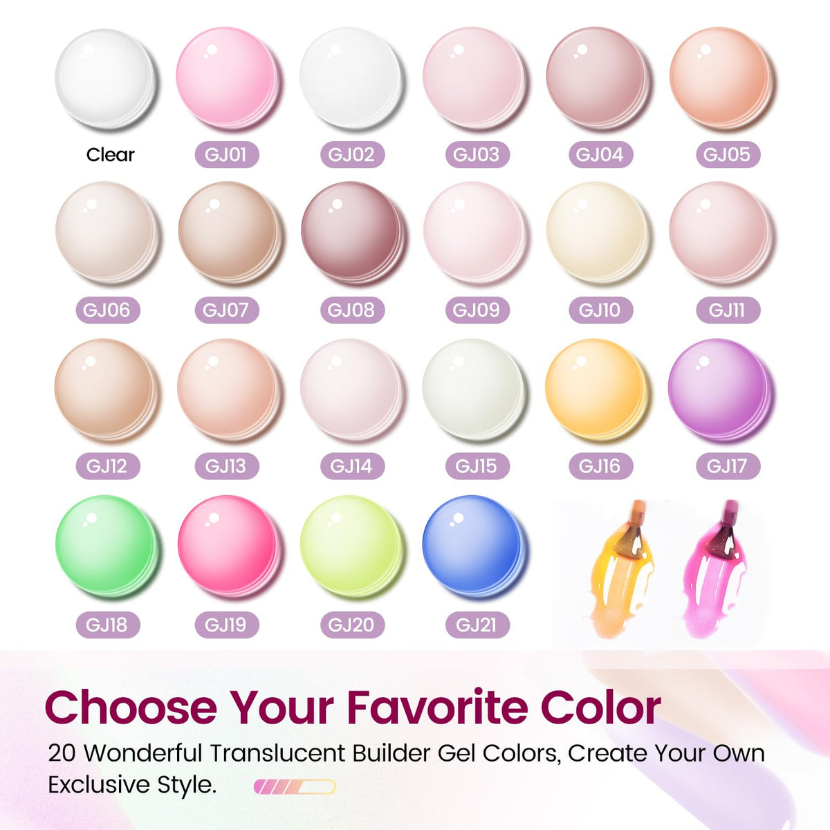 JODSONE Builder Gel Nail Kit with U V Light Base Top Coat 21 Colors High Shine Builder Gel and 100 PCS Extension Stickers