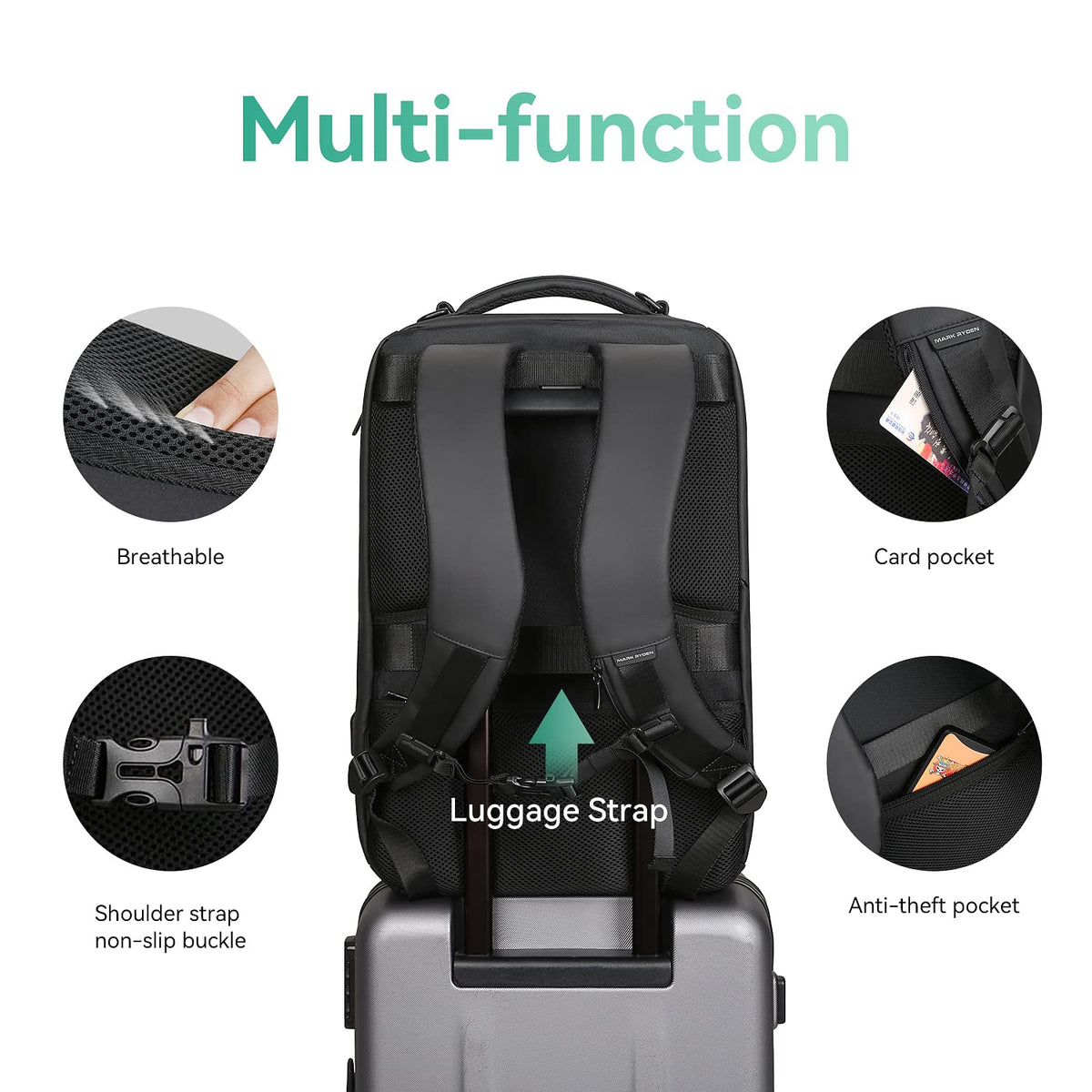MARK RYDEN Business Backpack for Men, Waterproof High Tech Backpack with Sport Car Shape Design and USB Charging Port, Travel Laptop Backpack Fits 17.3 Inch Notebook (YKK-2 Pockets)