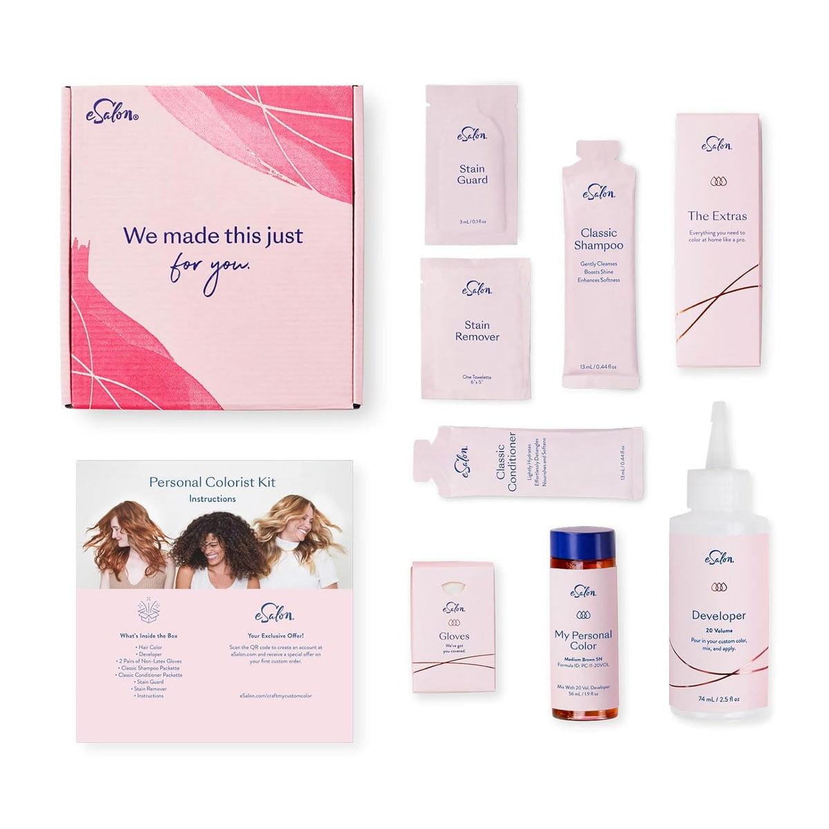 eSalon Permanent Hair Color Kit - Medium Brown Ash - Professional-Grade Ammonia-Free Dye for Up To 100% Gray Coverage on All Hair Types