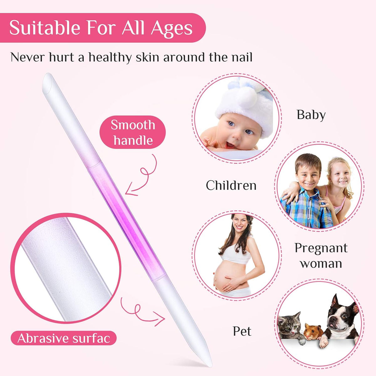 Maitys 6 Pieces Glass Cuticle Pusher Glass Cuticle Stick Set Double Sided Crystal Nail Files Precision Manicure Pedicure Pusher Tools(Pink)