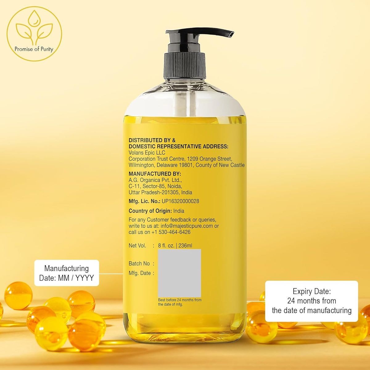 Majestic Pure Vitamin E Oil - 100% Pure & Natural, 20,000 IU | Premium Grade, Cold-Pressed and Tocopherol to Repair Dry, Damaged Skin | Moisturizing Skin, Hair and Scalp 8 Fl Oz