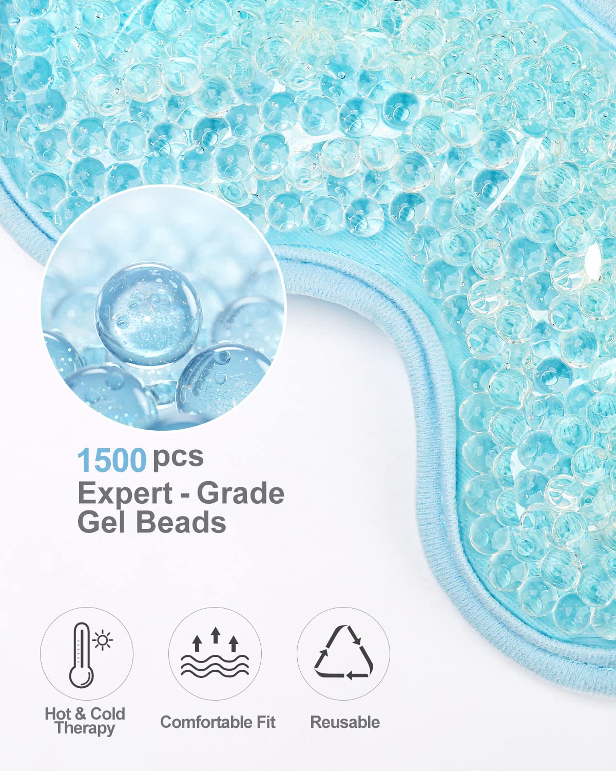 Luxtude Gel Eye Mask Cooling Eye Masks for Dry Eyes, Hot Cold Eye Ice Pack Reusable Cold Eye Mask, Frozen Cold Eye Compress for Puffiness/Dark Circles/Headaches/Skincare/Pain Relief (Blue)