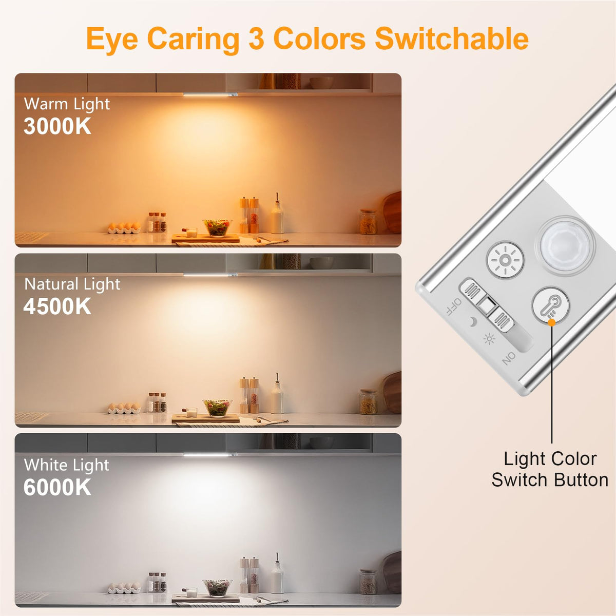 Gritin 10.2inch Under Cabinet Lighting Rechargeable -84 LED Super Bright,3-Color& 5 Level Brightness,4 Modes,Motion Sensor, Long Lasting- Easy Installation Magnetic Under Cabinet Closet Lights -2 Pack