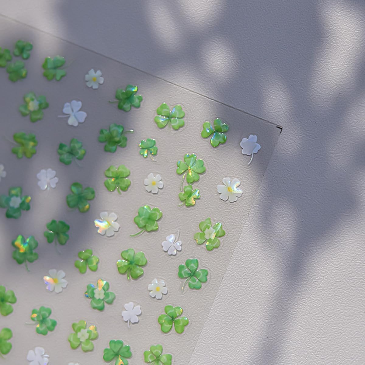 Shamrock Nail Stickers Shell Light St Patricks Day Nail Art Holographic Shamrock Nail Decals Green Clover Stickers for Nails Self Adhesive Nail Art Supplies & Decorations for Women Girls 1 Sheet