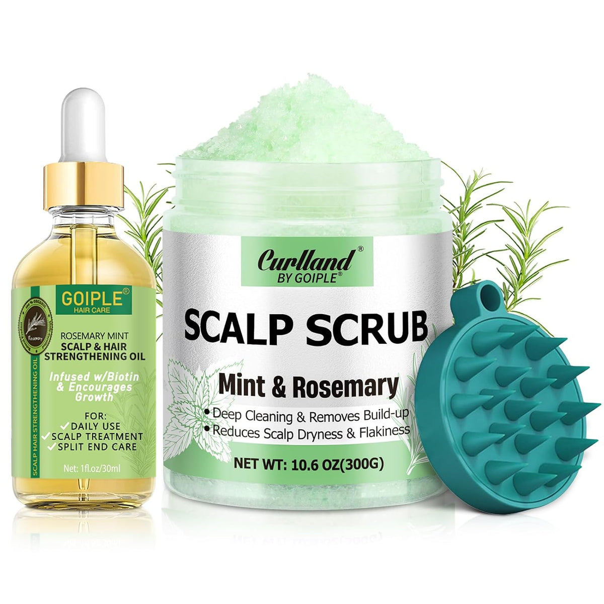 Rosemary Scalp Exfoliator & Clarifying Shampoo Scalp Scrub - 3-in-1 Scalp Treatment with Mint Oil Hair Treatment to Clarify and Remove Build Up - Silicone Scalp Massager Rosemary Oil for Hair Growth