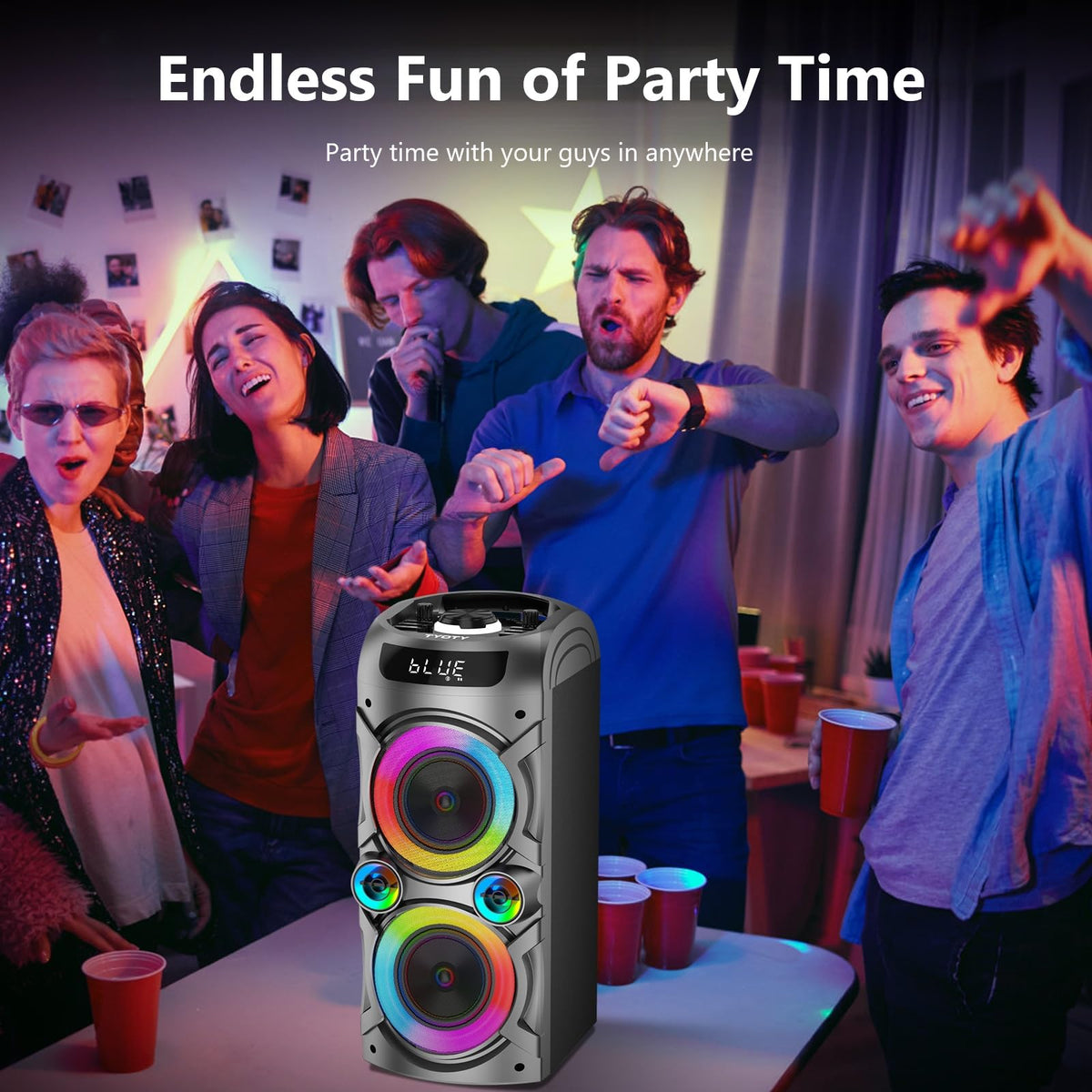 Portable Bluetooth Speaker 100W Big Powerful Wireless Boombox TWS Pairing Loud Stereo Sound Deep Bass Large Party Speakers with Subwoofer LED Lights for Outdoor Home Camping