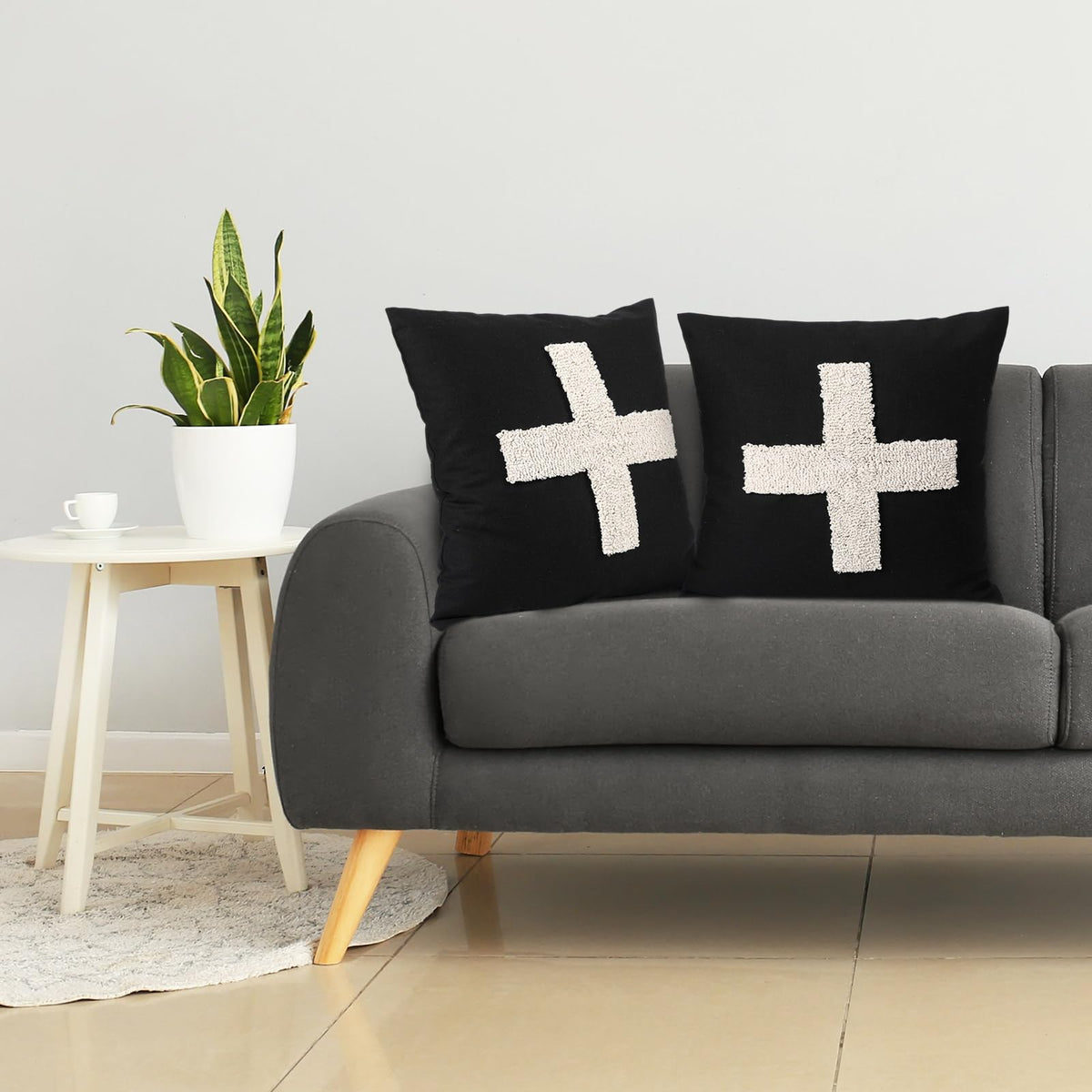 Suzile 2 Pcs Black Pillows with Swiss Cross Throw Pillows Plus Crosses Decorative Cushion for Couch Home Office Decor, 18 x 18 Inches