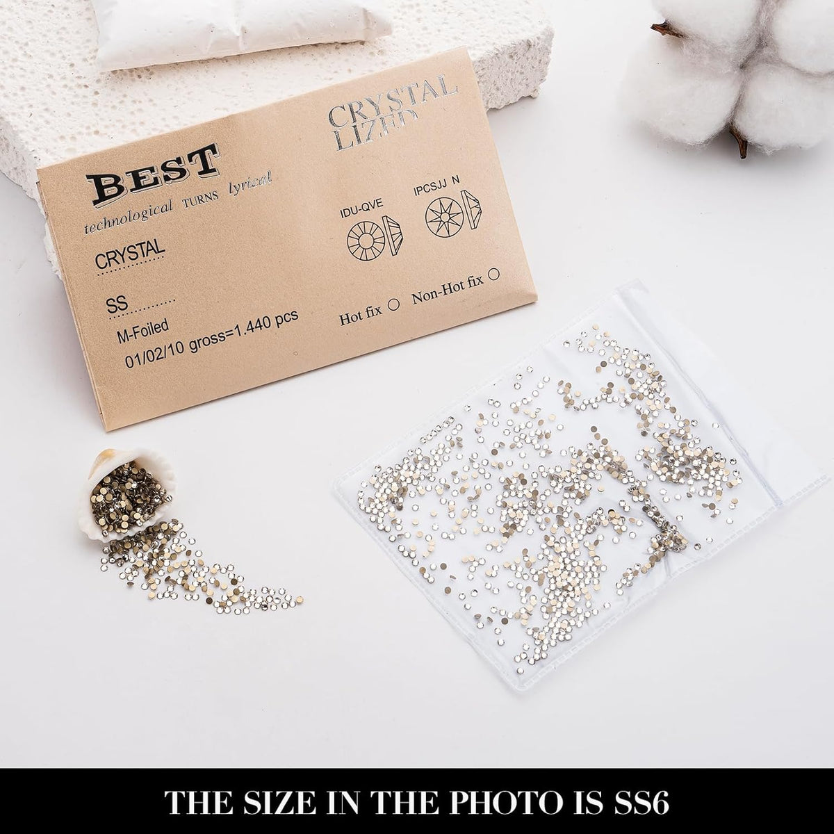 Novani Clear Rhinestones 1440pcs Flat Back Round Rhinestone Style 2088 Sparkly Crystal Gemstones for Nail Art and Crafting SS6,1.9-2.0mm