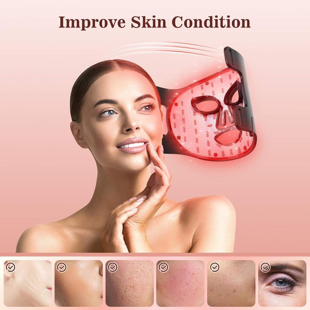 Red Light Therapy for Face, 3 Modes Portable Led Face Mask Light Therapy with Remote, Near-Infrared 850 Red Light Mask with Timing Function, Led Light Therapy at Home 180 LED Beads