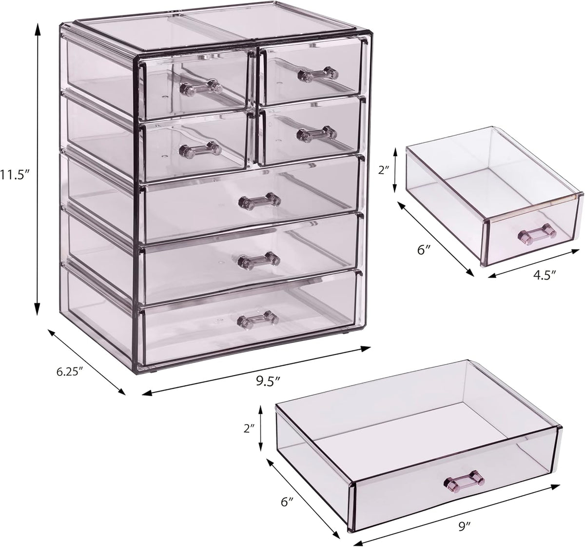 Sorbus Acrylic Makeup Organizer - Organization and Storage Case for Cosmetics Make Up & Jewelry - Big Clear Makeup Organizer for Vanity, Bathroom, College Dorm, Closet, Desk (3 Large, 4 Small Drawers)