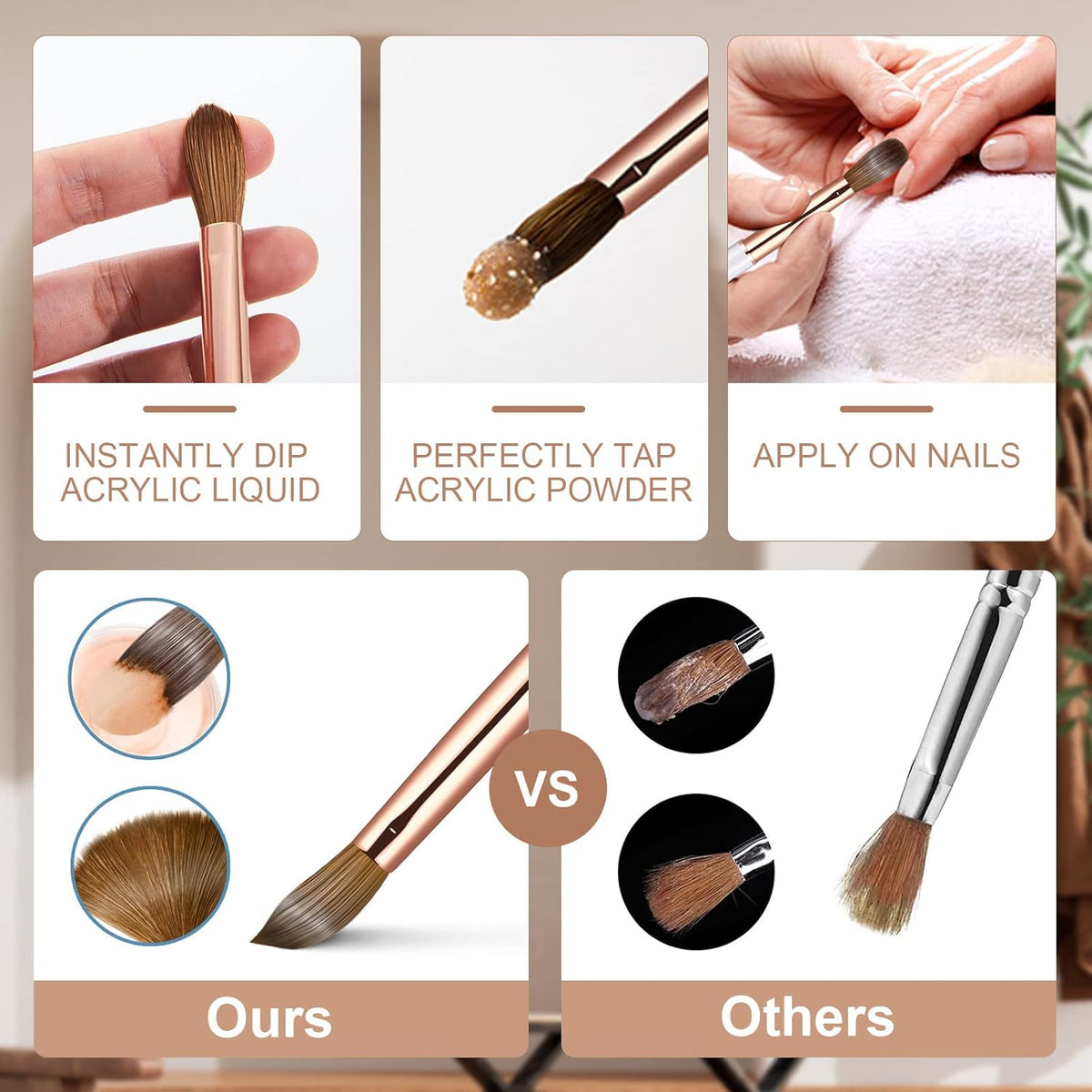 Acrylic Nail Brush Size 4,KEMEISI 100% Pure Kolinsky Nail Art Brushes Sturdy Handle Oval Shaped Acrylic Powder Nail Design Tools for Professional Manicure DIY Home Salon (Gold)