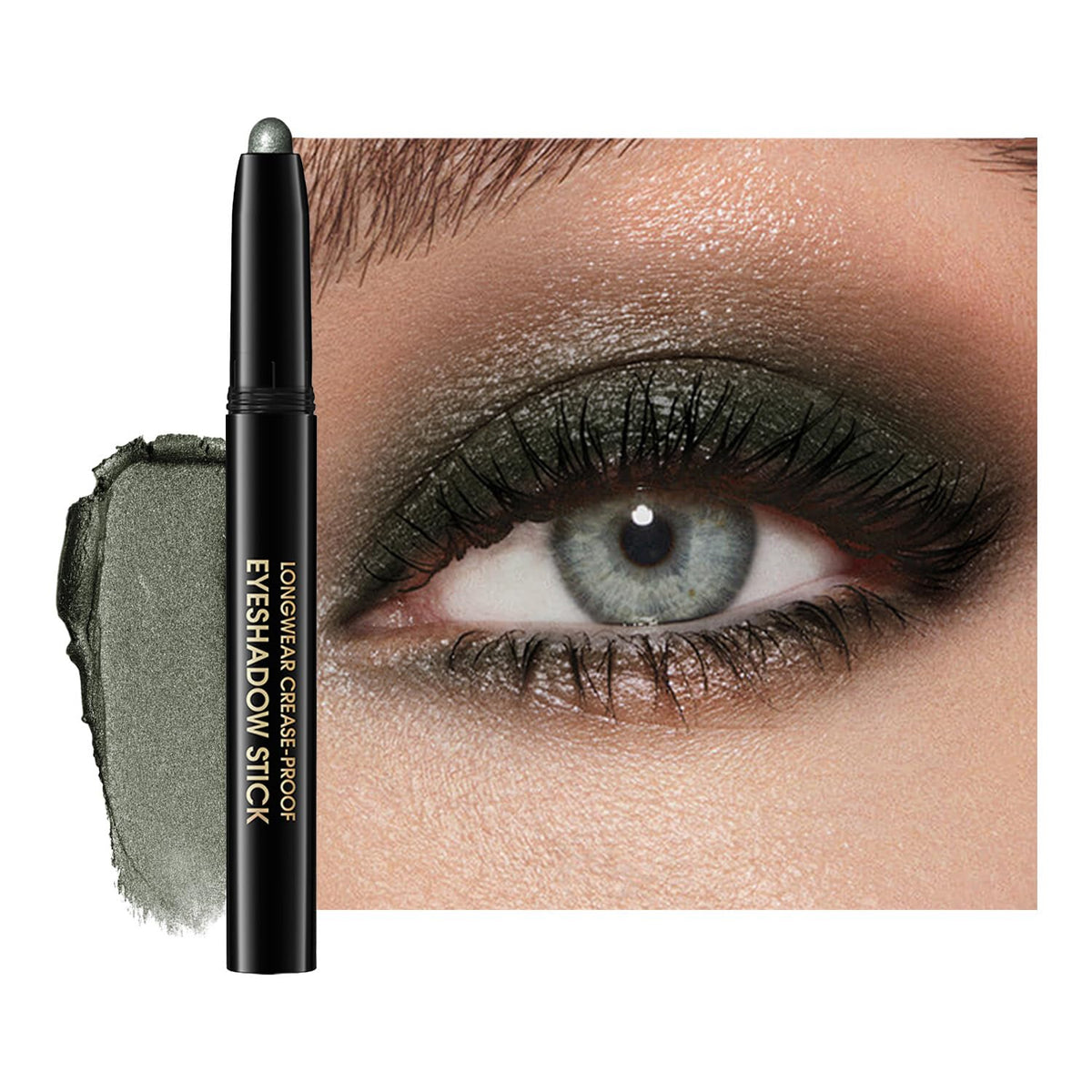 Eyeshadow Stick, Shimmer and Matte Cream Eye Shadow Brightener Sticks Eyeliner Pencil Crayon, Waterproof Long Lasting Eye Highlighter Stick Makeup,0.056 Oz(#4-Bottle Green)