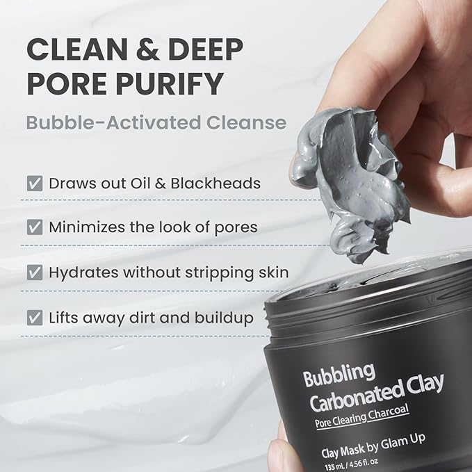 GLAM UP Clean Bubbling Carbonated Clay Mask for Face Purifying- Blackhead Remover, Peel Off, Pore Clearing, Deep Cleansing, Detoxing Bubble Clay Mask, Vegan 135ml (4.56 Fl Oz)