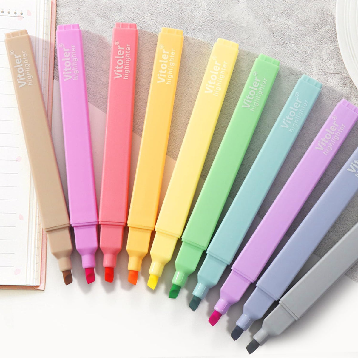 Vitoler Aesthetic Highlighters,10 Pcs Chisel Tip,Dry Fast Easy to Hold,Highlighter Set of Cute Office Desk Accessories, School Supplies