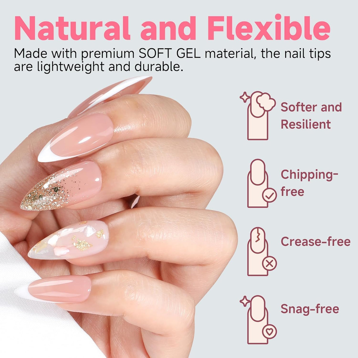 UNA GELLA Stiletto Gel Nail Tips: Full Cover 312Pcs No C Curve Halloween Stiletto Nail Tips Pre-buff Press On Nails Half Matte Almond Gel Tips for Nail Extension DIY Salon 12 Sizes