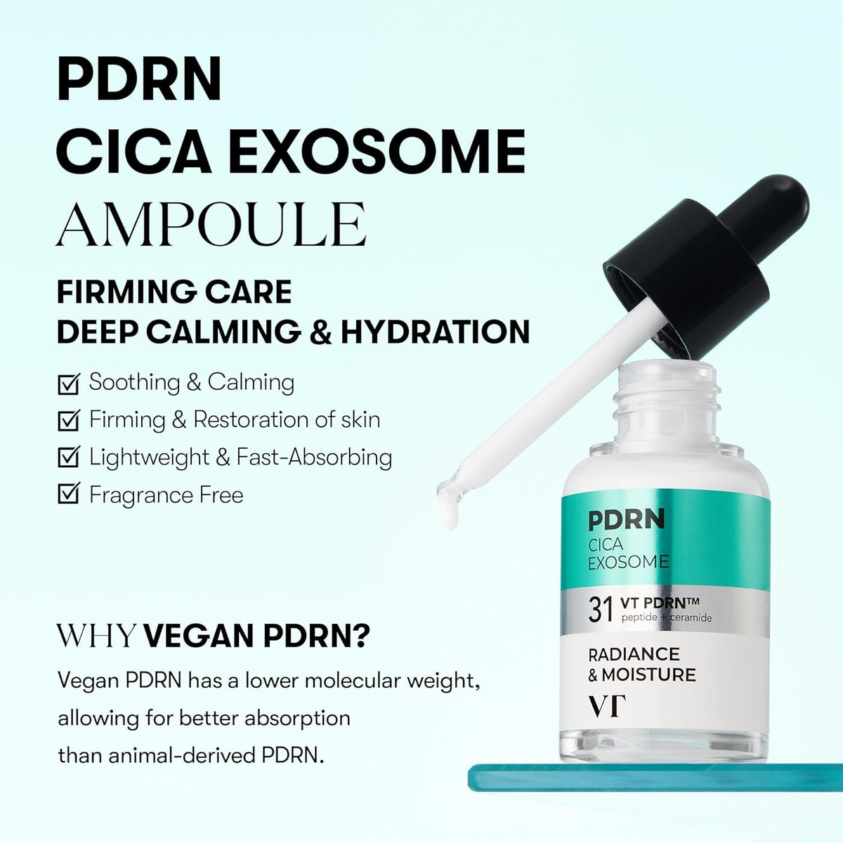VT COSMETICS PDRN Cica Exosome Ampoule, Firming Serum with Peptide & Ceramide for Anti-Aging, Wrinkle Care, Plumping, Hydration & Radiant Glow, For All Skin Types, Korean Skincare (1.01 fl. oz.)