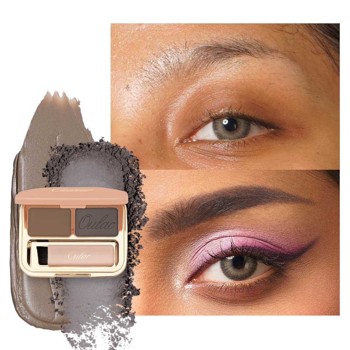 Oulac Waterproof Eyebrow Powder Kit with Brow Brush 2 in1 Long Lasting Instant Eyebrow Pomade & Powder Natural Makeup for Sparse Brows 3.2 g/0.11 oz, (Taupe）