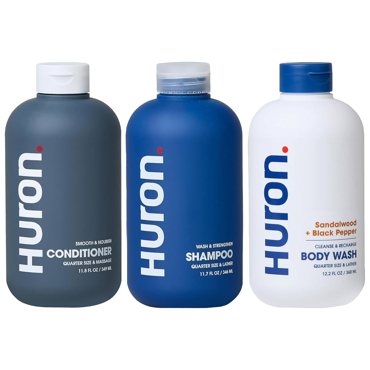 Huron Shower Kit - Shampoo, Conditioner, & Body Wash For Men - Sandalwood + Black Pepper Scent - Hydrating & Nourishing Men's Shampoo & Conditioner