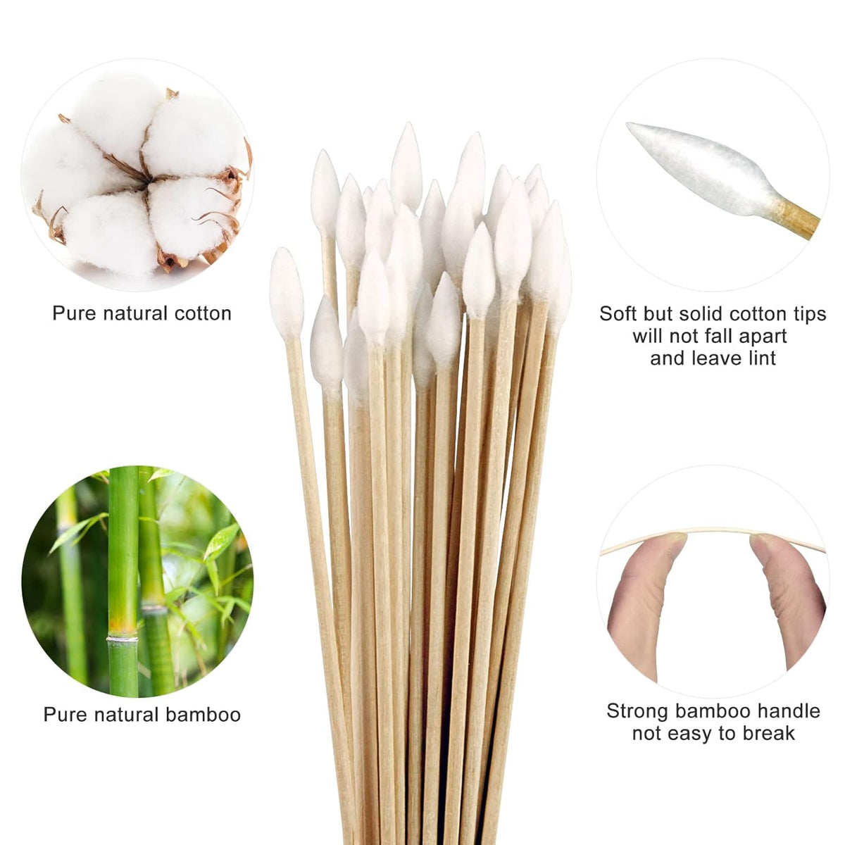 Eyxformula 600 Pcs 6 Inch Gun Cleaning Swabs Lint Free, Pointed Tip Long Cotton Swabs with Sturdy Bamboo Sticks, Ideal for Precision Cleaning Firearms, Tight Space, Electronics, Crafts, Detailing