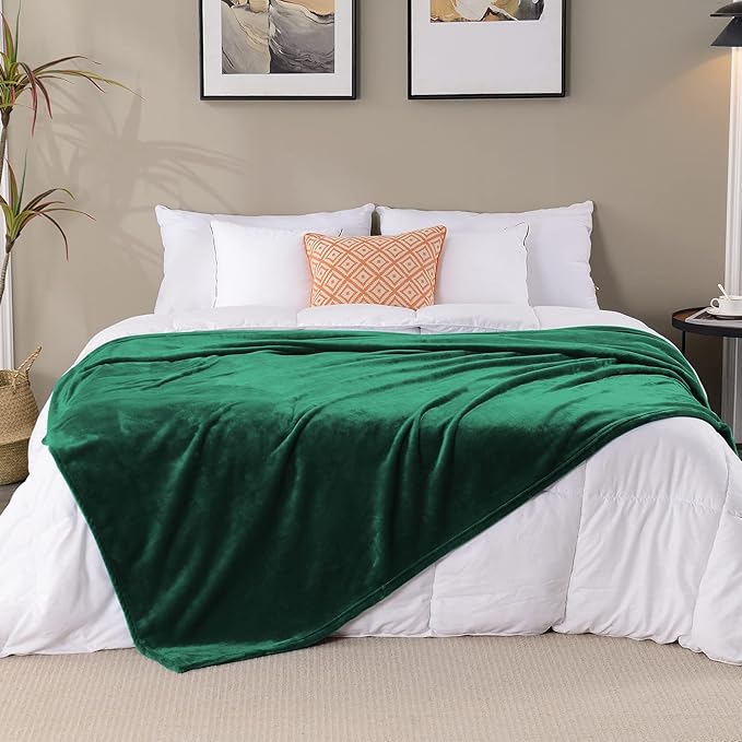 SOCHOW Flannel Fleece Blanket Queen Size, All Season Lightweight Super Soft Cozy Blanket for Bed or Couch, Green 90inch X90''