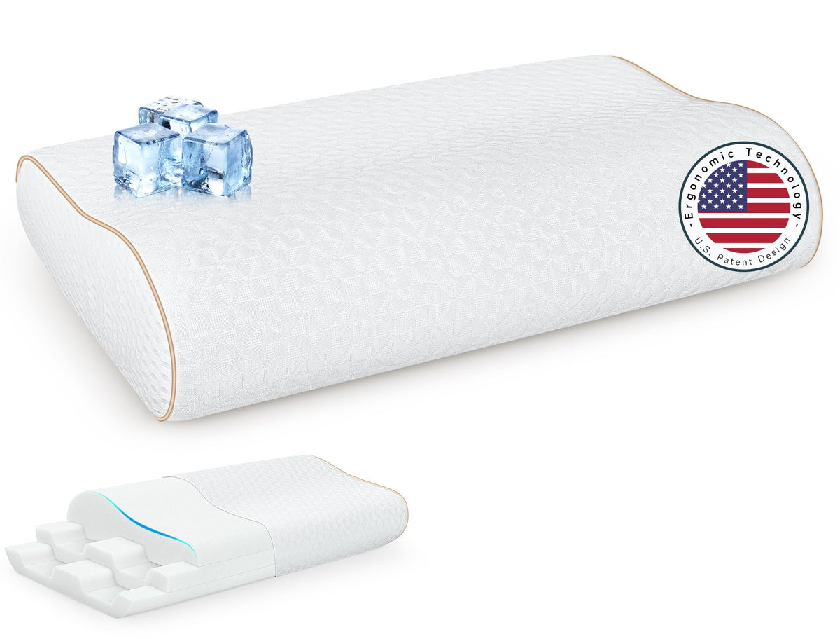 zibroges Sandwich Memory Foam Pillow for Sleeping - Ergonomic Cervical Cooling Pillows Queen Size, Adjustable Contour Pillow for Neck Pain Relief, Bed Pillow for Side, Back & Stomach Sleepers