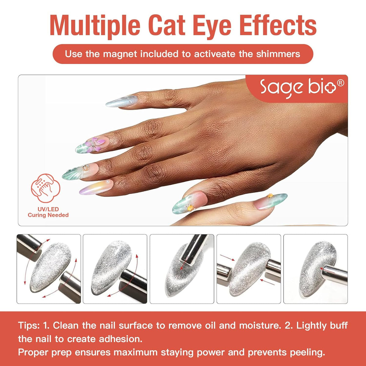 15ml Cat Eye Gel Nail Polish with Magnet Shimmer Glass Bead Effect 01