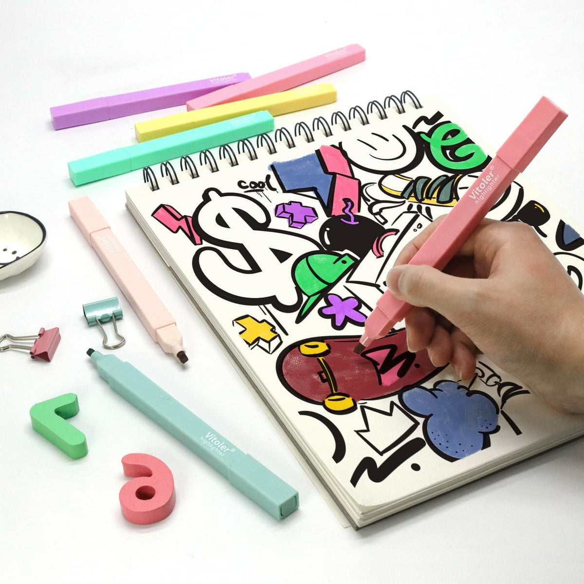 Vitoler 10 Pack Aesthetic Highlighters Soft Chisel Tip Bible Pastel Highlighters Cute Rainbow Color No Bleed Bible Highlighter,Great for Painting,Noting,Marking