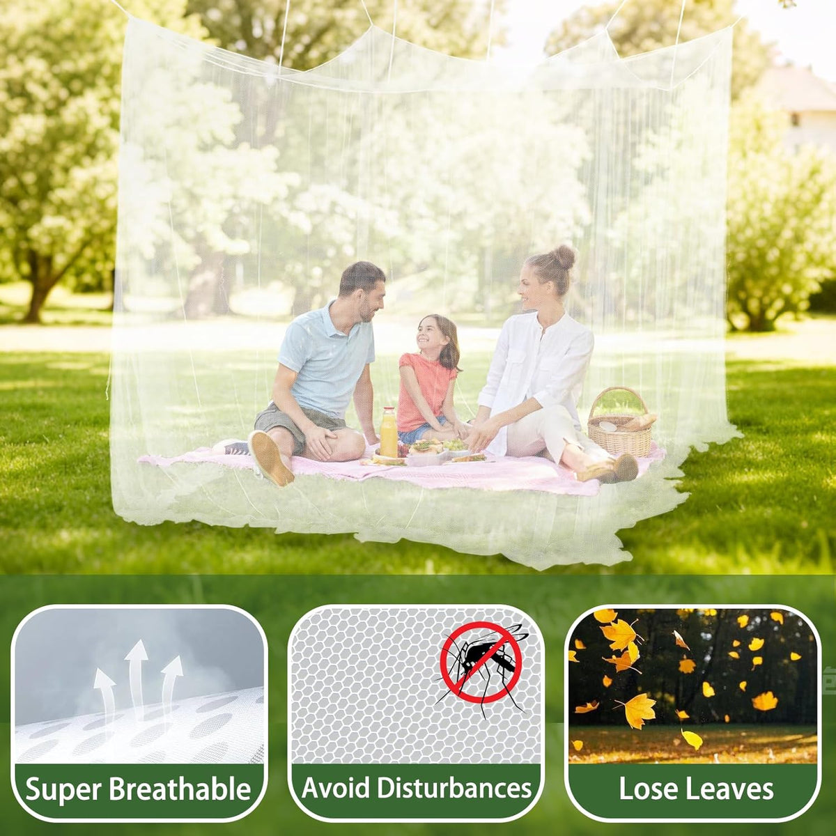 Mosquito Net for Bed - Mosquito Netting for Patio - Mosquito Tent with Patio, Camping, Outdoor and Travelling, with 1 Storage Bag, 8 Pegs, 8 Stoppers and 8 Pieces of 1.4m Blue Rope