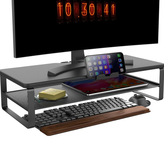 Doowiit Monitor Stand with drawer, 2-Tier Monitor Stand Riser with Phone Holder and Cable Management - Desk TV Shelf, Laptop Printer, Desk Organizer Stand, for Home & Office, Black